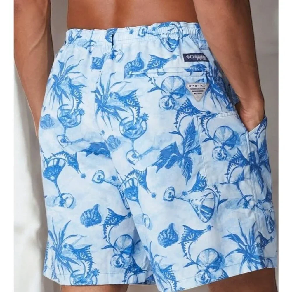 Columbia Backcast UPF 50 Mens Swim Trunks Blue Martini Marlin Print XL